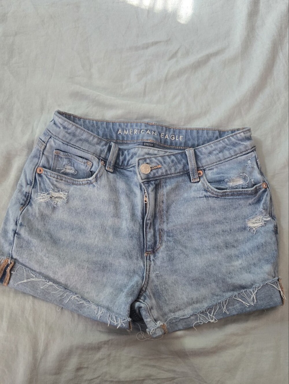 American Eagle Outfitters Light Wash Distressed Denim Shorts